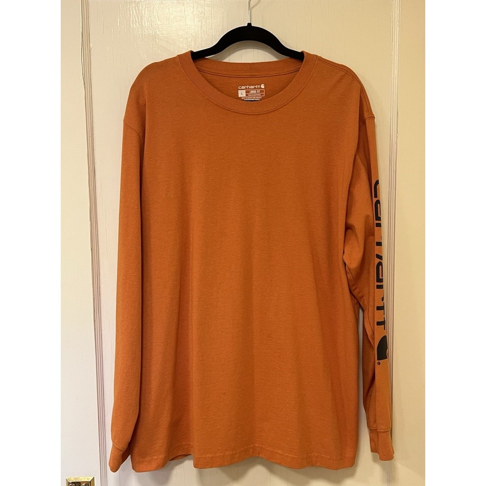 Carhartt‎ Loose Fit Orange Longsleeve Spellout T-Shirt Size L Workwear